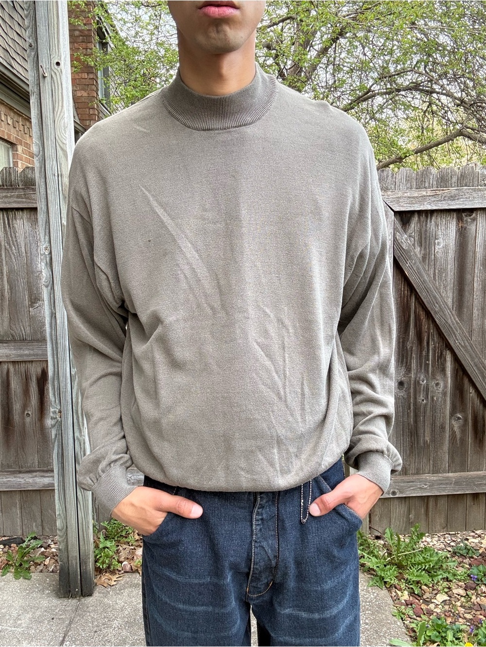 Pronto Uomo gray silk blend mock neck pullover sweater